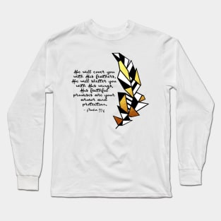 Gold Geometric Feather and Psalm 91:4 Long Sleeve T-Shirt